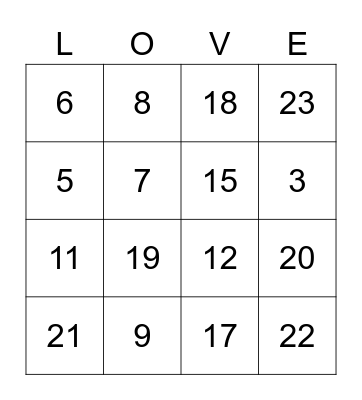 BRIDAL SHOWER BINGO Card