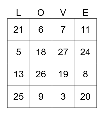 BRIDAL SHOWER BINGO Card