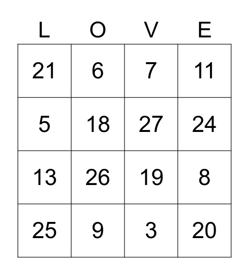 BRIDAL SHOWER BINGO Card