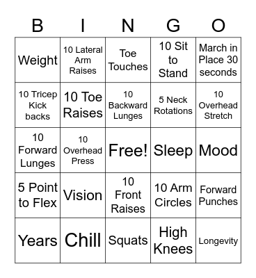 HEALTH AND FITNESS BINGO Card