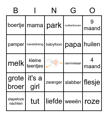 Joke's baby shower Bingo Card