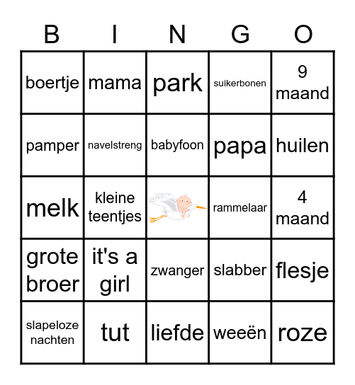 Joke's baby shower Bingo Card