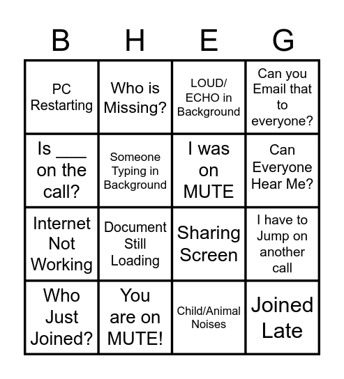 ZOOM Bingo Card