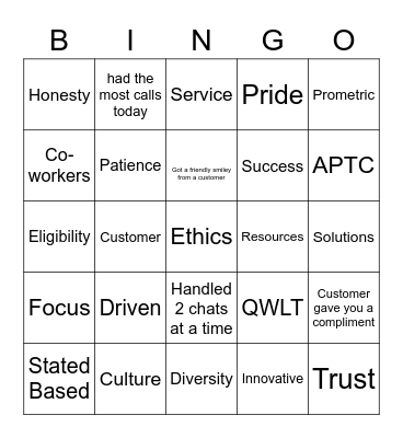 Customer Service Bingo Card