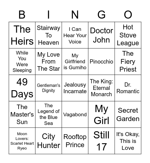 SBS's drama Bingo Card