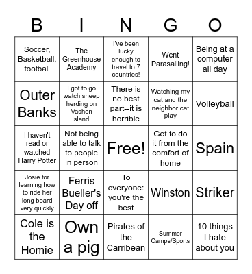 End of The Year Bingo Card