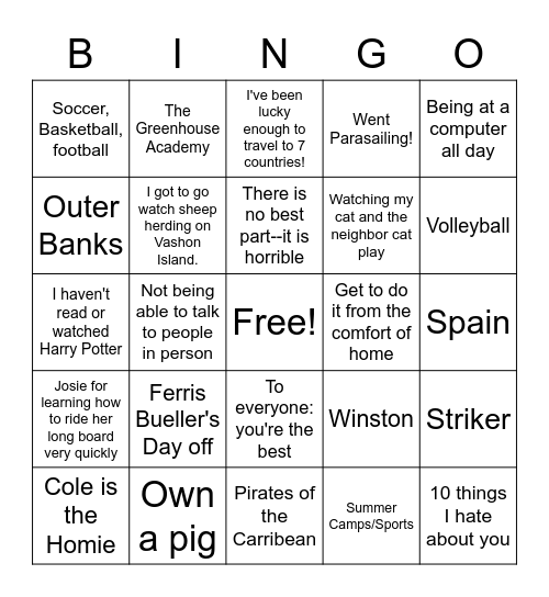 End of The Year Bingo Card