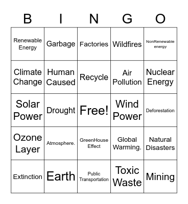 Climate Change Bingo Card