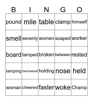 Lesson  18 Bingo Card