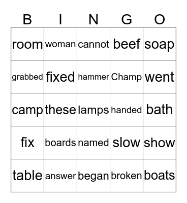 Lesson  17 Bingo Card