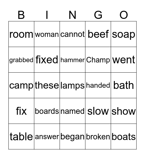 Lesson  17 Bingo Card