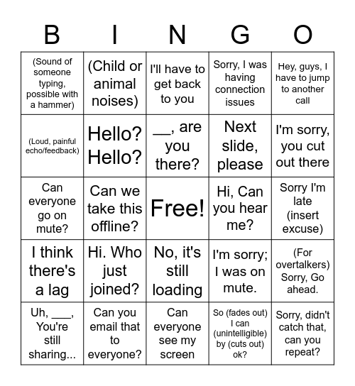 Conference Call Bingo Card