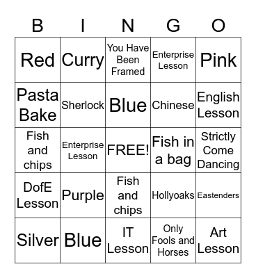 My Favourite things  Bingo Card