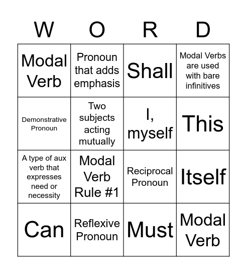 Grammar Bingo Card