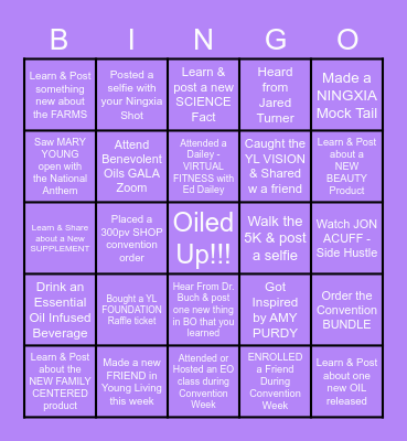Young Living CONVENTION 2020 Bingo Card