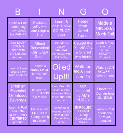 Young Living CONVENTION 2020 Bingo Card