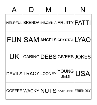 THE NUTHOUSE  BINGO Card