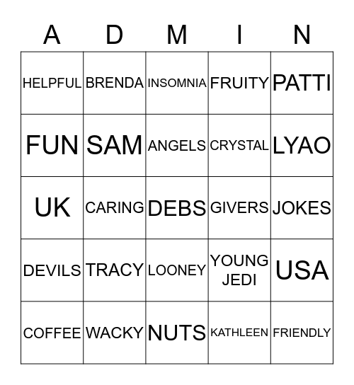 THE NUTHOUSE  BINGO Card