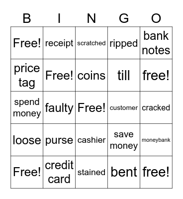 Money and Shopping, Describing Damaged Objects Vocab Bingo Card