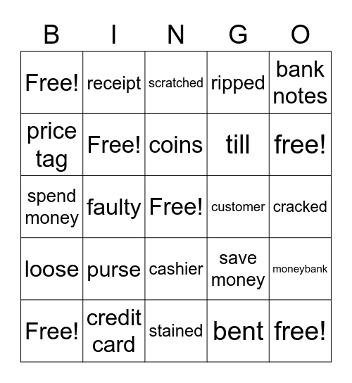 Money and Shopping, Describing Damaged Objects Vocab Bingo Card