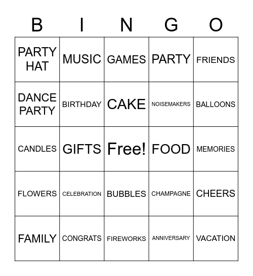 CELEBRATION BINGO Card