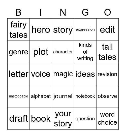 S Is for Story Bingo Card
