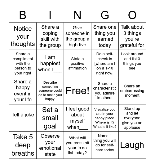 Mindfulness BINGO Card