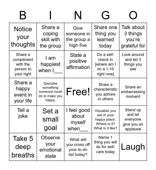 Mindfulness BINGO Card