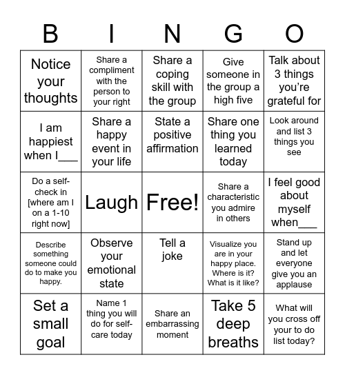 Mindfulness BINGO Card