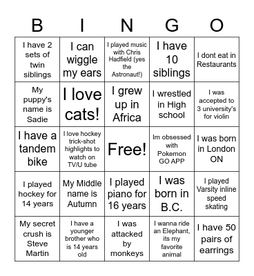 #114 B I N G OI have a younger brother who is 14 Bingo Card