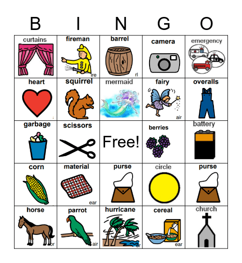 Middle "R" Bingo Card