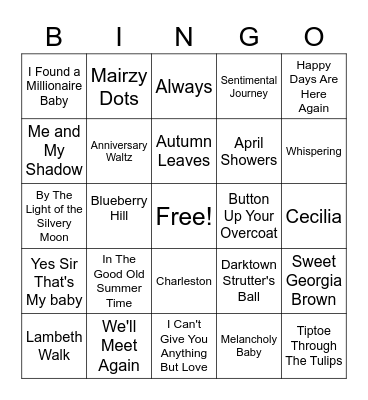 Musical Bingo recorded 6/17/20 Bingo Card