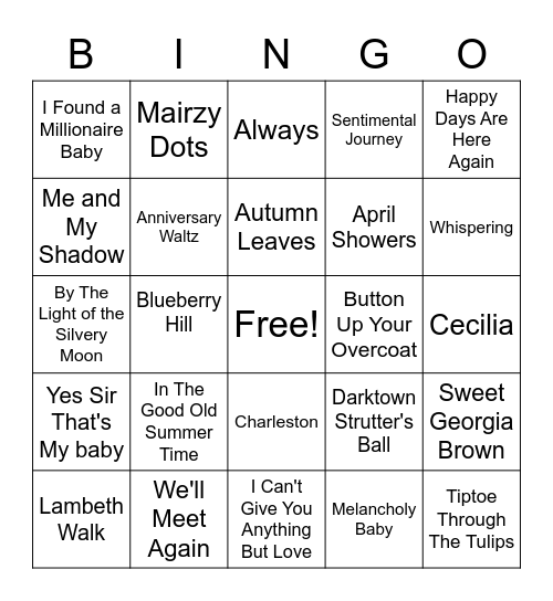 Musical Bingo recorded 6/17/20 Bingo Card