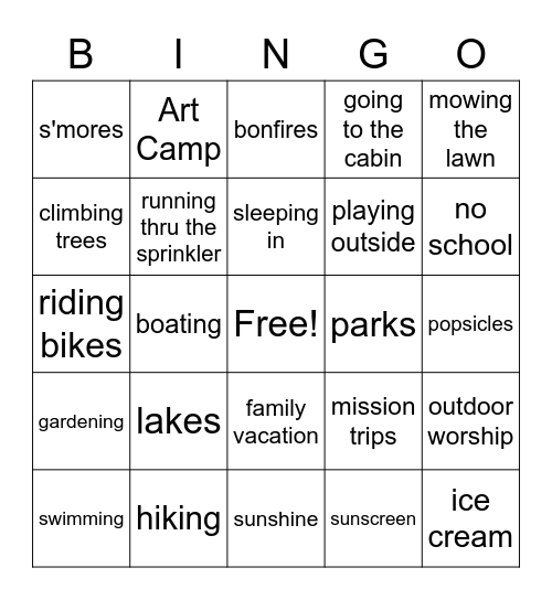 summer fun bingo Card