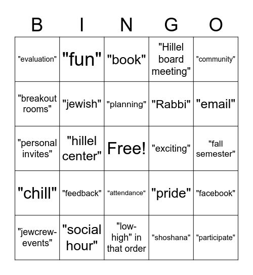 HSB meeting Bingo Card