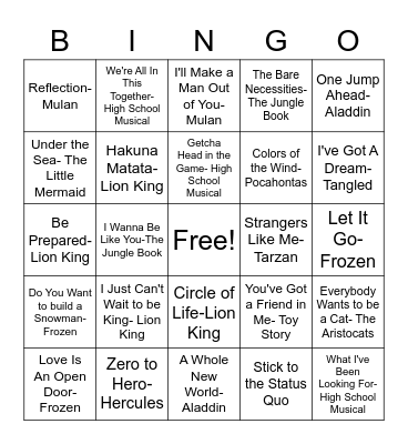 Disney Bingo Card