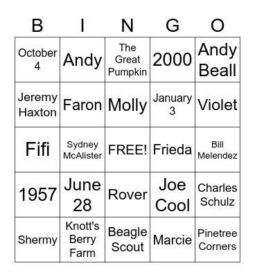 Snoopy Bingo Card