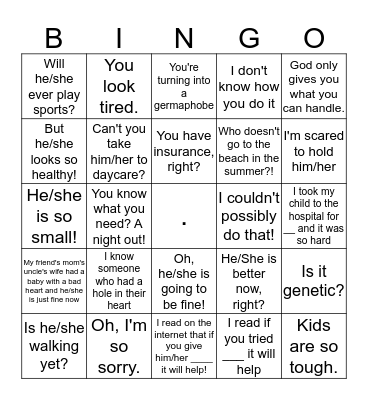 Heart Parent Bingo Card