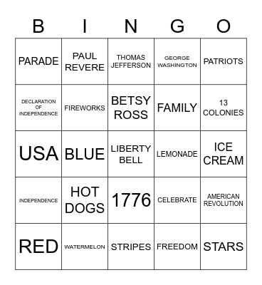 INDEPENDENCE DAY Bingo Card