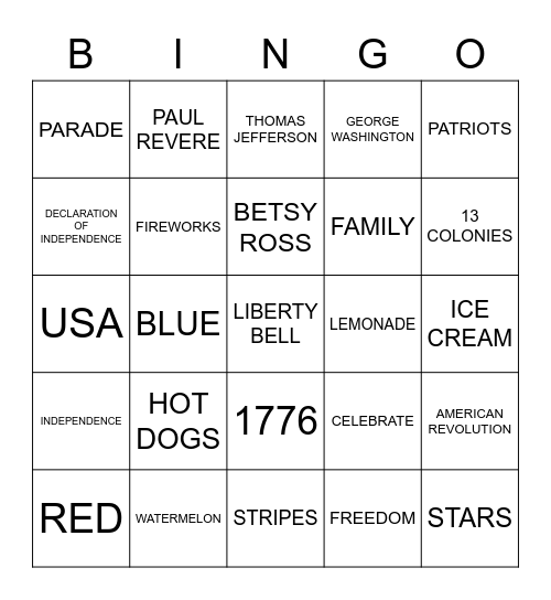 INDEPENDENCE DAY Bingo Card