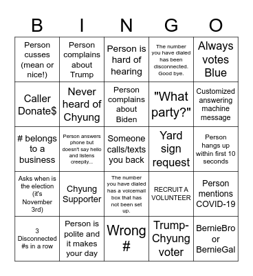 Phonebank Bingo! Bingo Card