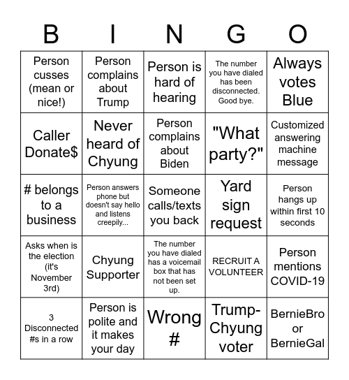 Phonebank Bingo! Bingo Card