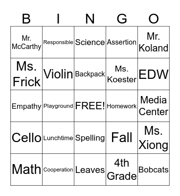 C.A.R.E.S. Bingo Card