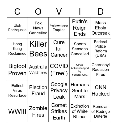 2020 Bingo Card