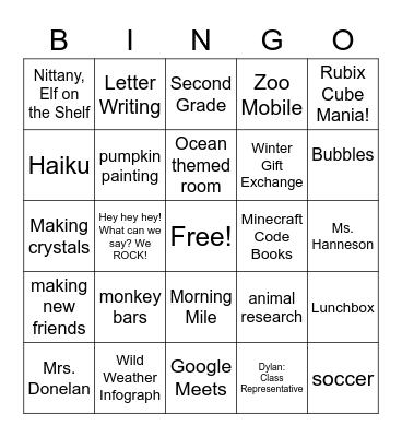 SES Last Day of School Bingo Card