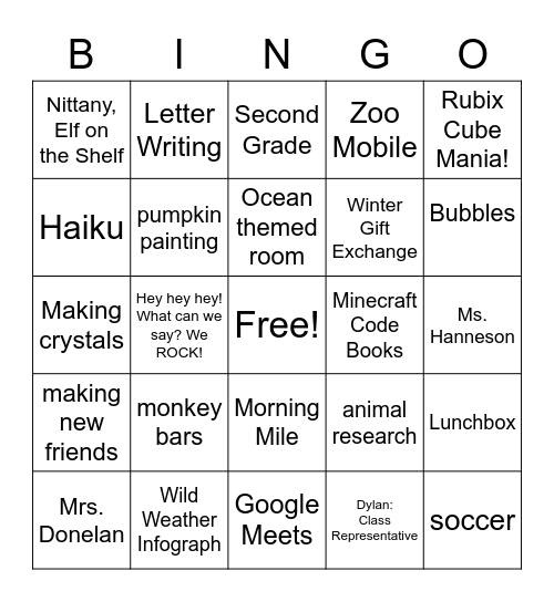 SES Last Day of School Bingo Card