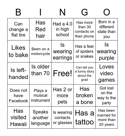 Find The Guest Bingo Card