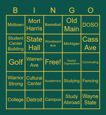 Wayne State University Bingo Card