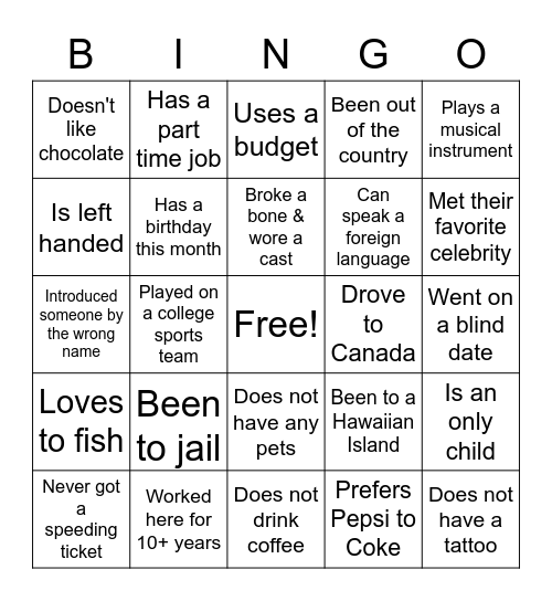 Untitled Bingo Card