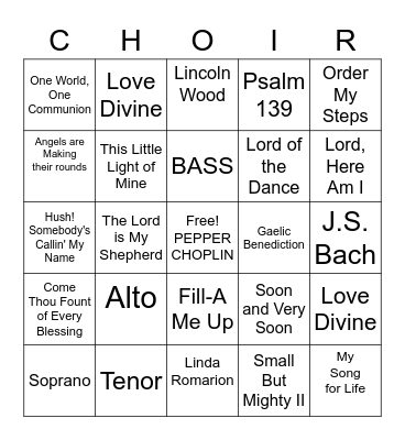 Covid Choir Bingo Card